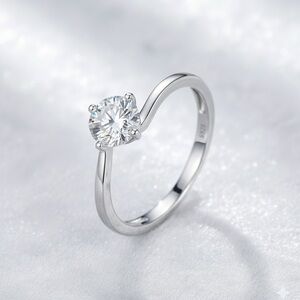 ^S925 Sterling Silver Open 1.0Ct 6.5mm VVS1 Moissanite Solitaire Engagement Ring